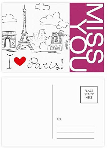 I Love Paris France Postkarten-Set Eiffelturm, 20 Stück