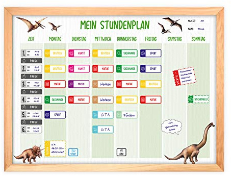 magnetischer Stundenplan Dinosaurier grün mit 90 Magneten und Stift - abwischbar Wochenplaner Schule - ca. 40 x 30 cm