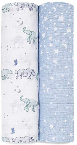 aden + anais Pucktücher, Baby-Decken aus 100% Baumwoll-Musselin für Neugeborene Mädchen & Jungen, Wickeltücher-Set für Säuglinge & Kleinkinder, 120x120cm, 2er-Pack, Rising Star