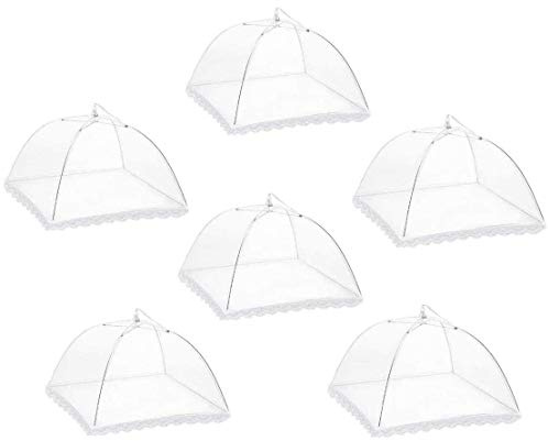 Voarge 6 Pcs Faltbare Abdeckhaube Lebensmittel Abdeckung Zelt, Fliegenschirm Lebensmittel Abdeckung, Perfekter Fliegen-Schutz für Essen, Obst, Picknick, BBQ, 36 * 36 * 25 cm (Weiß)