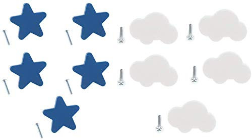 Tubayia 10 Stück Cartoon Stern Wolken Schrankgriffe Möbelknöpfe für Schrank, Schublade