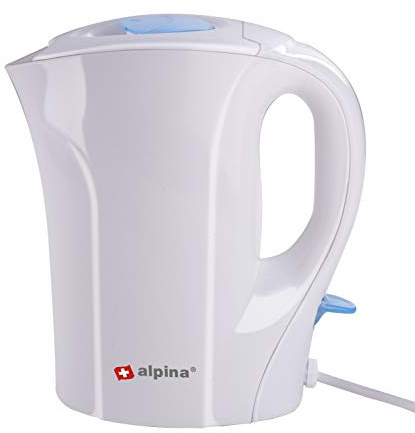 Alpina Bouilloire électrique – 1 litre – 800-1000 W – Câble fixe – Protection contre le séchage et la surchauffe – Blanc