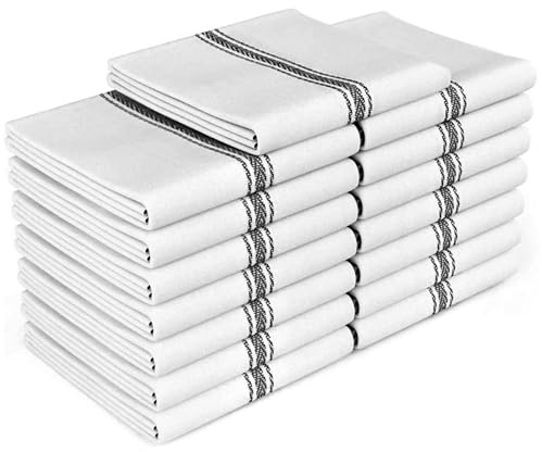 Zeppoli 15-Pack Kitchen Tea Towels – 100% Cotton Dish Cloth Set for Drying & Cleaning – Soft, Absorbent & Reusable – White with Black Stripes