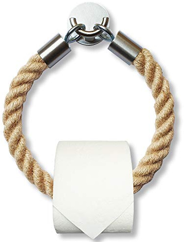 LeTOMA 2er Set Vintage Toilettenpapierhalter und Handtuchhalter aus Jute-Seil und Edelstahl Haken zum Kleben - Klopapierhalter Handmade in Germany selbstklebend, kein Bohren, schöne Deko fürs Bad