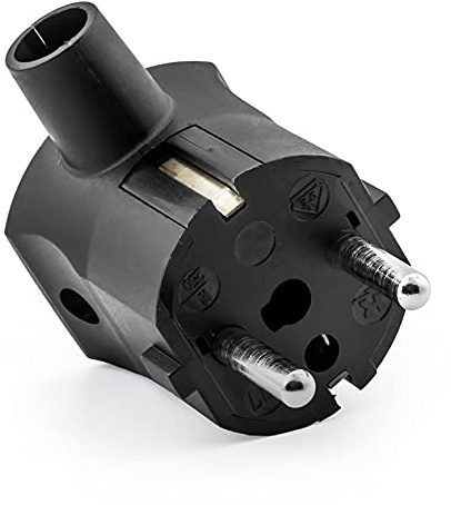 2 Stück - Schutzkontakt-Stecker aus Thermoplast, Schuko Winkelstecker mit Knickschutz, schwarz