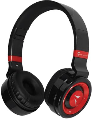 Techmade - Casque Bluetooth Pliable avec Microphone Intégré, Radio FM et Emplacement Carte SD, Couleur Rouge