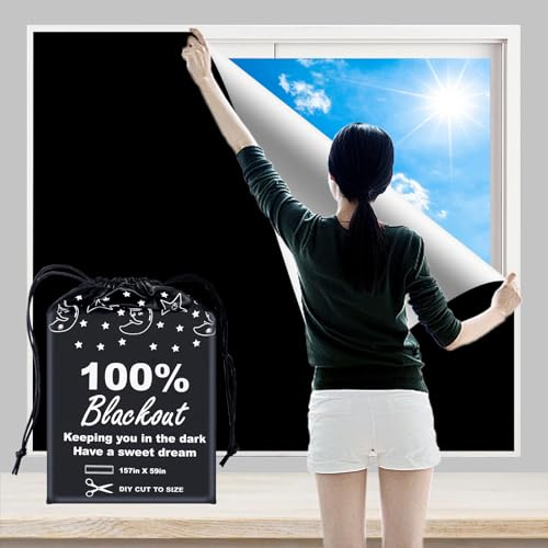 BoxElfos 100% Blackout Blind Curtains Window Cover [157 x 59 XXL] [DIY Cut to Any Size or Shape] [Hook & Loop Tabs][ Portable Bags for Travel] [Light & UV Blocking ] for House,Nursery,Apartment