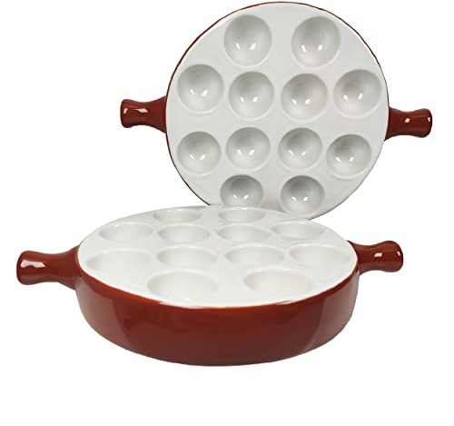 Jinsongdafa Lot de 2 plaques d'escargot en céramique 23,5 x 16,5 cm Avec poignée Ensemble de trous de sécurité pour la maison Restaurant hôtel (marron)