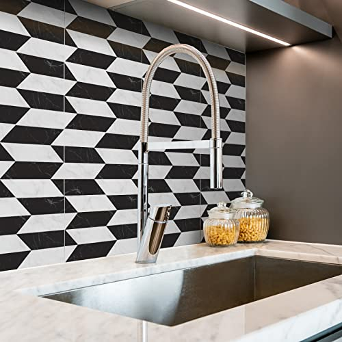 Fliesenaufkleber Marmor Weiß Geometrisch Mosaikfliesen PVC Klebefliesen Bad Wasserdicht Küchenrückwand Folie Küchenrückwand Selbstklebend Dauerhaft Fliesenfolie 30x15cm/24 pcs