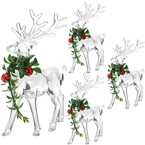 Kathfly 4 Pcs Christmas Acrylic Reindeer Figurines Clear Deer Ornaments