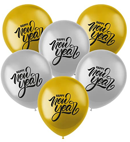 Folat 66100 Ballons Silvester Happy New Year 33cm 6 Stück Silber Gold Silvester Deko Neujahr Party Ballons, Fotorequisiten, Dekoration Happy new Year