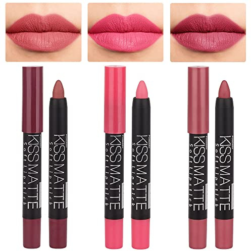 evpct 3Pcs Light Natural Pink Metallic Matte Lip Liner Pencil Crayon and Lipstick Set Long Lasting Waterproof Matching Lipstick and Lip Liner Set 24 Hour labiales mate 24 horas originales 1&4&7