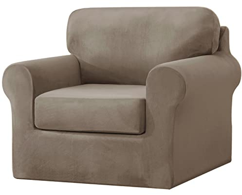 Topchances Sesselhussen 1-Sitzer 3-teiliges Set - Superweicher Stretch Samt Sessel Sofa Schonbezüge Stuhlbezug mit separater 1 Rückenlehnenbezug und 1 Sitzkissenbezug für Wohnzimmer (Blaugrün)