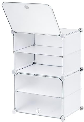 Baroni Home Cajas para Zapatos apilables de plástico, para Guardar Espacio, organizadores Plegables para Cabina, Armario, Entrada, hasta tamaño 44, Blanco, 4 Compartimentos, 44 x 32 x 65 cm