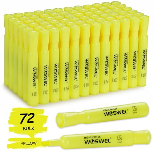 WOSWEL Highlighters Bulk, 72 Pack Tank Style Highlighters Set, Fluorescent Yellow, Chisel Tip Highlighter Markers Bulk for Kid and Adult Coloring, Highlighting as School Supplies