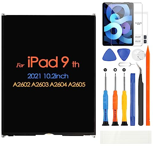 Für iPad 9 A2602 A2603 A2604 A2605 LCD Display für iPad 2021 10,2 Zoll Matrix Ersatzbildschirm Reparaturteile mit Displayschutz aus Hartglas (kein Touchscreen Digitizer)