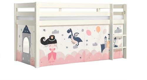 möbelando Spielbett >Pino< in Kiefer massiv weiß lackiert - 210x114x106 (BxHxT)