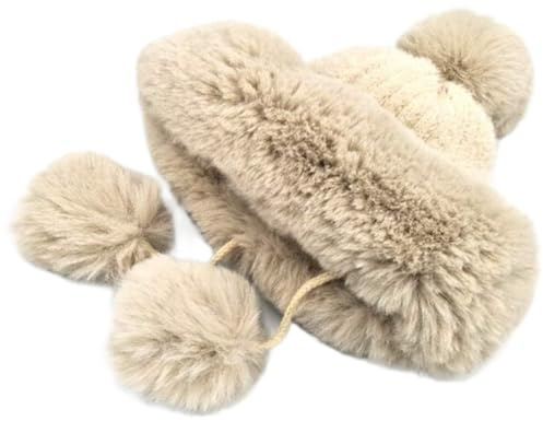 Wintermütze Unisex-Winter-Bombermützen, Warme Wintermütze, Damenmütze Mit Bommel Warmer Hut (Color : Beige, Size : 58cm)