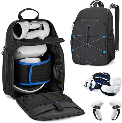 PGmoon Rucksack Kompatibel mit Oculus Meta Quest 2/Quest 3/Quest Pro/PSVR2 | Schützende Aufbewahrung Tasche mit einzelnen Raum für Ladestation, Passend für VR Elite Strap, Schwarz (Patent Design)