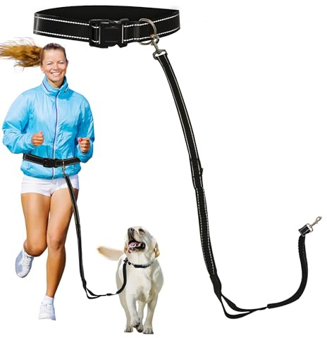 Sporn Run-Together Jogging Belt & Dog Running Leash for Dogs, Hands Free Dog Walking, Nylon Dog Leash Waist Belt Combo to Elevate Style & Fitness You Never Seen Before, Black Standard