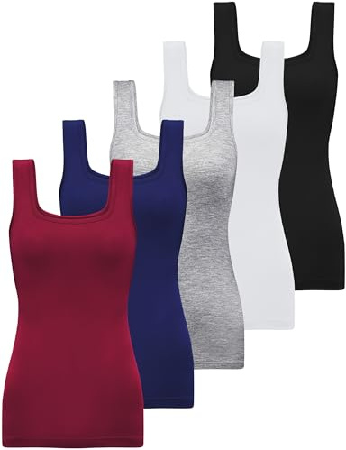 BQTQ 5 Pcs Lot Debardeur Femme Tank Top Extensibles Débardeur à Col Carré Débardeur sans Manches Crop Top Caraco pour Femme Fille (Noir, Blanc, Gris, Rouge Foncé, Navy, M)