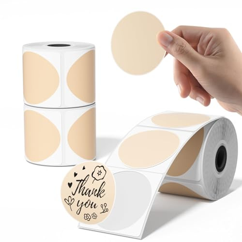 Phomemo 3 Rollen Runde Etiketten Selbstklebende, 30x30mm, Khaki, 600 PCS | Phomemo Runde Selbstklebende Thermodirekt Etiketten für M110/M220/M108/M221/M120, für Schule, Heim, Büro, Khaki