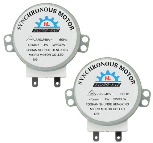 2 x Motor Síncrono TYJ50-8A7, Motor Microondas Voltaje AC 220-240V 4W 4/5 vueltas/min Eje de 11 mm, Motor de Plato Giratorio Compatible con Diversos Modelos Ideal para Reparaciones y Sustituciones