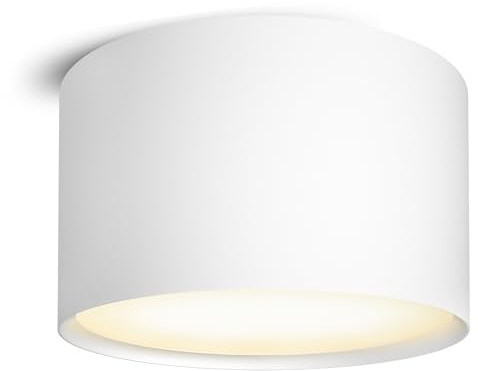 SSC-LUXon PIATO Aufbaustrahler weiß rund 6W warmweiß Decke inkl LED 230V | Flacher Aufputz-Deckenspot weiß matt - warmweiß 6W, für Flur, Schlafzimmer & Büro, direkt an 230V, Ø9cm, inkl. LED, nur 6cm