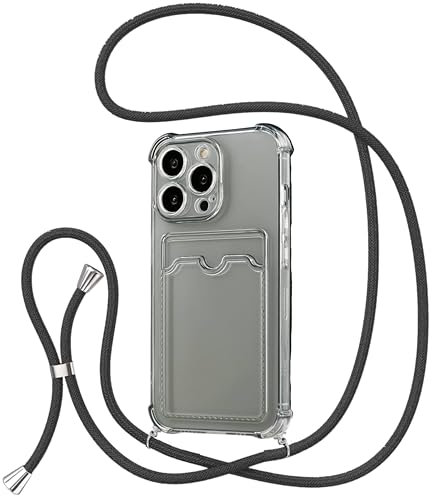 VIPERFLY Crossbody Phone Case, Grey Clear shockproof Wallet Card Holder Case with Strap Cord for IPhone 15 Plus case with Neck Cord Adjustable Lanyard Strap gift (iPhone 15 Plus)