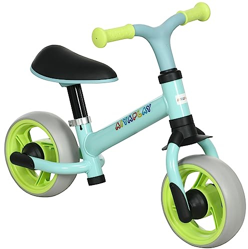 AIYAPLAY Bicicleta sin Pedales para Niños de 18-48 Meses Bicicleta de Equilibrio con Asiento Ajustable en Altura Carga 25 kg 66,5x34x47 cm Verde y Turquesa
