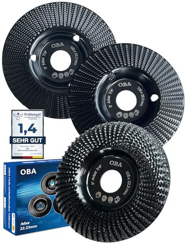 OBA Holz Schleifscheibe für Winkelschleifer 125mm, 3 Stück Holz Schleifen, Baumstumpf Entfernen, Frässcheibe zum Schleifen Schnitzen Formen - Automatisches Kühlloch