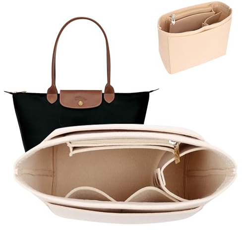 GADITIEK Taschen Organizer für Damen, Filz Bag Organizer, Taschenorganizer Shopper Passend für langem Griff Longchamp Tasche, Handtaschen Innentasche Organizer für le pliage (Beige, Groß)