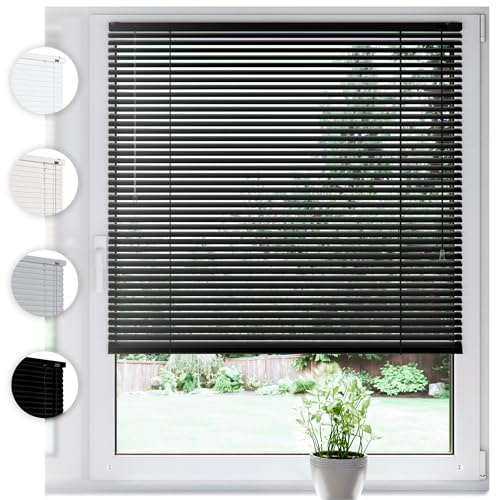 SONELLO Aluminium Jalousie 80cm x 130cm Schwarz Alu Jalousie Klemmfix ohne Bohren Sichtschutz Blendschutz Lichtschutz Sonnenschutz für Fenster und Türen