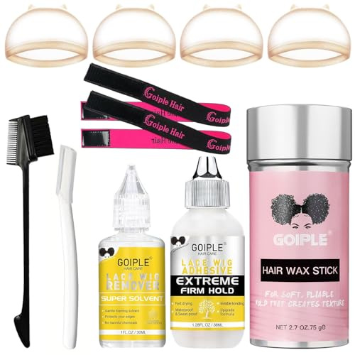 Professional Installation Kit with Lace Front Adhesive and Waterproof Bonding Glue Remover, Wax Stick, Elastic Bands, Razor, HD Cap - 11 PCS Wig Set
