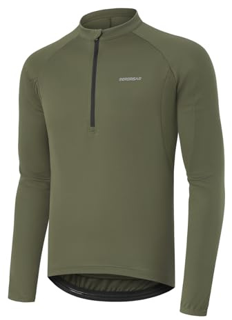 BERGRISAR Herr halvdragkedja cykling jersey toppar långärmad cykelkläder mountain bike cykel jersey, Armégrönt, XL