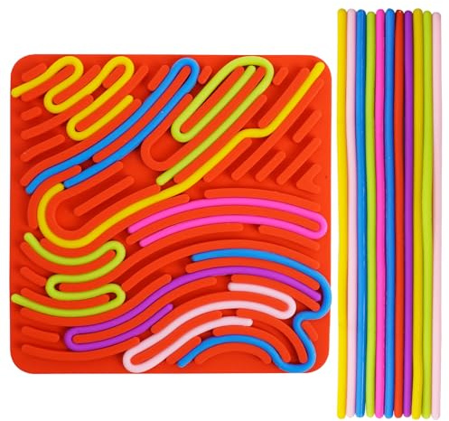 Sensory Activity Board/Adhd Toys for Kids 5.7×5.7inch/Silicone Fidget Toys for Calming/Stress/Anxiety/ADHD & Autism/Fine Motor Skill Board for Kids 3+ & Adults with 11 Strings