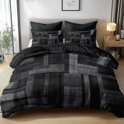 Generisch Bettwäsche 180x200cm Schwarze Und Graue Geometrie Polyester Baumwolle Bettbezug Set mit Kissenbezug 80x80 cm, Komfortabler Weicher Bettbezüge mit Reißverschluss