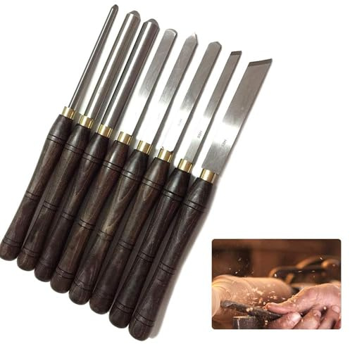Juego de cinceles de torneado de madera, 8 herramientas de acero con asas ergonómicas para torno de madera dura, cinceles de precisión para torneado y modelado