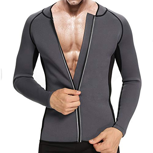 DownLTL Fajas Reductoras Hombre Chaqueta Neopreno Compresion Traje Sauna Camiseta Deportiva Abdominal Manga Larga con Cremallera Fitness Deporte