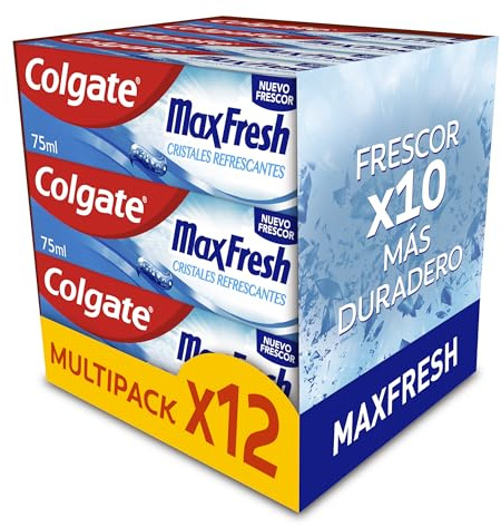 Colgate Max Fresh Zahnpasta mit erfrischenden Kristallen, 12 x 75 ml, Zahnpasta mit langanhaltender Frische | frischer Minzgeschmack | Schutz vor Karies