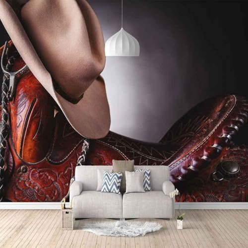 XLMING Retro Einfacher Cowboyhut Tapete 3D Tapeten Büro Esszimmer Sofa Flur Schlafzimmer Wohnzimmer TV Dekorative Wand-350cm×256cm