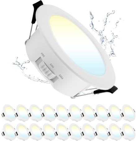 Grebeam LED Spots 68mm 5W Recessed Spot 230V Flat IP44 Ceiling Spots Warm White, Neutral White, Cool White, Recessed Lighting for Bathroom Kitchen Living Room, Pack of 20
