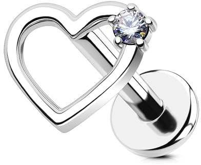 OUFER 16G Herz Knorpel Ohrpiercing Titan G23 Helix Ring Innengewinde Conch Earring 6 mm Klar/Blau/Rosa/Grün CZ Körperpiercing für Damen Labret Piercing