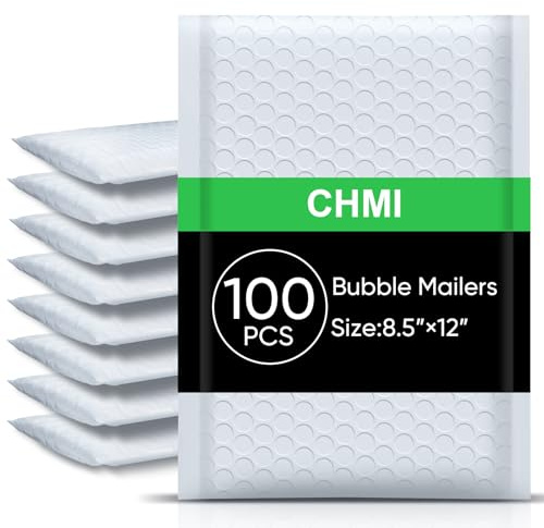 CHMI White Bubble Mailers 8.5 x 12 Inch 100 Pack, Usable Size 8.25X12 Inch Poly Mailers,Mailing Envelopes,Shipping Mailer，Opaque Self Seal Adhesive Waterproof Bags for Packaging and Shipping.