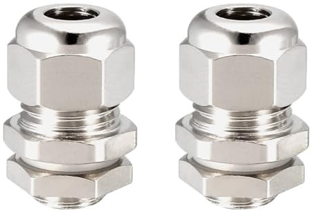 TA-VIGOR 2Pcs M8 x 1.25 Cable Gland, Metal Waterproof Adjustable Wire Connectors Gland Joints for 2mm-5mm Cables, Locknut Stuffing Glands with Locknut and Washer