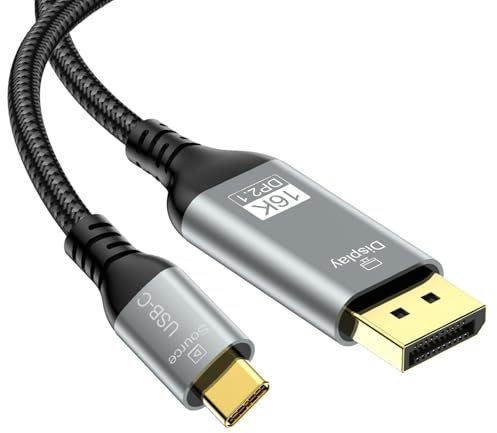 Cavo USB C a DisplayPort 2.1, 16K@30Hz 8K@120Hz 4K@240Hz, Thunderbolt 5/4 a cavo DP, 40Gbps, tipo C unidirezionale compatibile con MacBook Pro M4, M3, iPhone 16 Pro, Dell XPS, Surface, Gaming