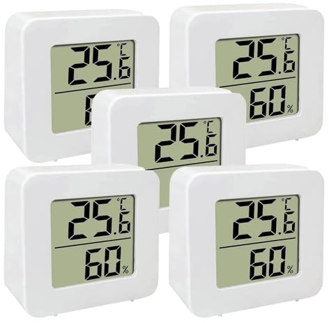 5 Pack Mini Mini Hygrometer Thermometer Digital Humidity Meter, Indoor Temperature and Humidity Monitor for Greenhouse Basement Garage Refrigerator Reptile Terrarium Laboratory Warehouse Home