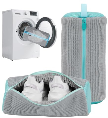 Schuhwaschbeutel Waschmaschine 2 Stück Wiederverwendbar Reißverschluss Plüsch Schuhwaschbeutel,Laundry Shoe Bag,für Turnschuhe,Tennisschuhe(Gray)
