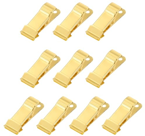 sourcing map 10pcs Metal Alligator Clamps 1.3 x 0.5 Mini Spring Clamp Hanging Crocodile Clips with Smooth Jaw for Work Photo Clothes Crafts, Gold