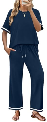 Desol Chic Women's Two Piece Outfits Summer Co ord Sets Short Sleeve Casual Tracksuit Lounge Wear Set with Pockets